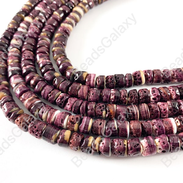 Spiny Oyster Natural Rondelle Beads - Natural Purple Yellow Shell Color. Non Treated. 15-16"