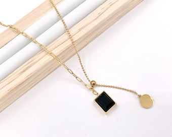 Collier délicat à suspendre en cristal plaqué or en acier inoxydable, délicat collier flexible aux finitions minimalistes 16 pouces avec maillon d'extension