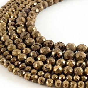 Faceted Shiny Metallic Coated Round Brown Druzy Beads