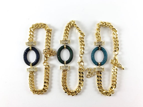18K Gold Plated CZ Pave Oval Cuban Link 