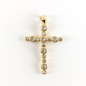 Real Gold/Silver 18K Plated Micro CZ  Pave Cross Charm Over Copper