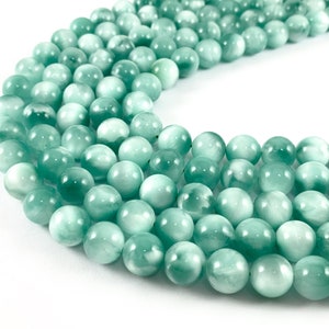 Grade AAA Green Angelite/ Green Moonstone/ Aqua Green Angelite Round Smooth Shiny Natural Gemstone Beads 15&quot;-16&quot;