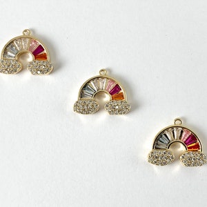18K Gold Plated Micro CZ Pave Rainbow Clouds Charm Over Brass