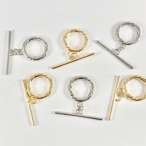 Toggle Clasp Findings Gold Silver Twisted Roped Toggle Clasps 20mm in 18K Gold or Silver Plated Copper