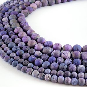 Matte Metallic Coated Round Smooth Purple Druzy Beads