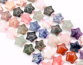 15mm Puffy Star Shape Assorted Stone Beads 16" Price 1 Strand