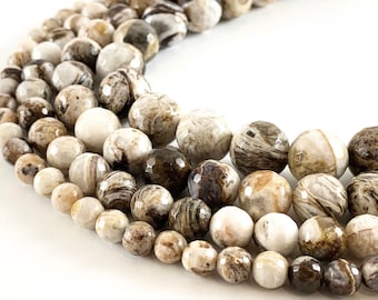 Petrified Wood Round Faceted Shiny Natural Gemstone Beads