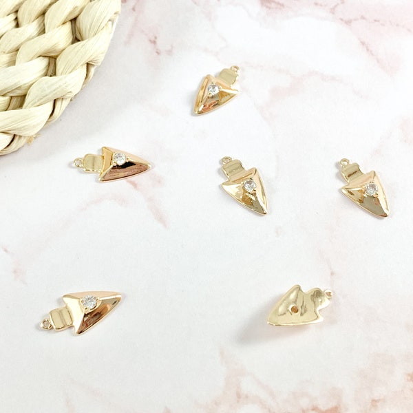 Gold Arrow Head Charms with CZ Pave in 18k Gold plated Copper
