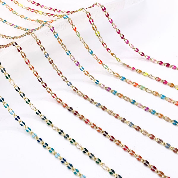 18K Gold Plated Colorful Enamel Plated Copper Skinny Holiday Seasonal Color Twisted Link Chain By The Foot/Yard For Jewelry Making