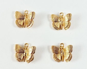 18K Gold and White Gold Plated Butterfly Charms Over Brass