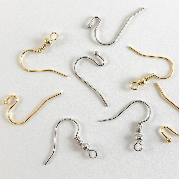 Real Gold 18K/Rhodium Plated Brass Earring Hook Component Wired Earring Hook