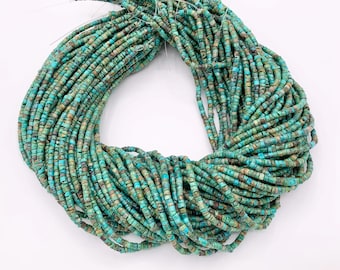 Guaranteed 100% Genuine Natural Turquoise 3mm 4mm Heishi Mineral Authentic Gemstone Beads Around 15"-16" *See Description for details