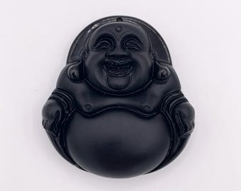 The Seated Laughing Buddha Natural Black Obsidian Pendants Beautiful Hand Carved Buddhism Stone Pendant Sold By Piece