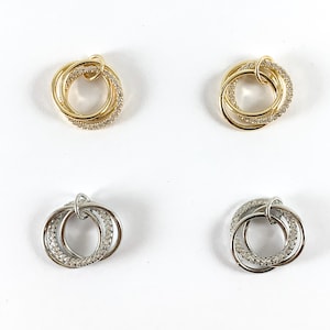 Real Gold/Platinum 18K Plated CZ Pave Triple Circle Rings Dangle Pendant Over Brass