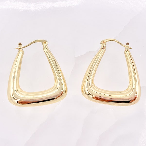 Trapezoid Triangular Geometric Statement Latch Back Earrings in 18K Gold plated Copper