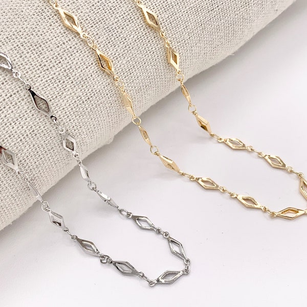 18K Gold/Platinum Plated Dainty Skinny Diamond Shape Chain By The Foot/Yard for Necklace and Bracelet Making