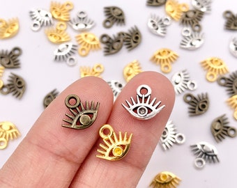 10x8mm Pewter Tiny Cute Evil Eye Charms Bulk Order in Gold, Silver, Brass
