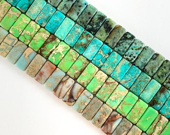 African Turquoise/Dyed Variscite/Sea Sediment/Impression Jasper/Aqua Terra Rectangle Double Hole Double Drilled Bracelet Beads