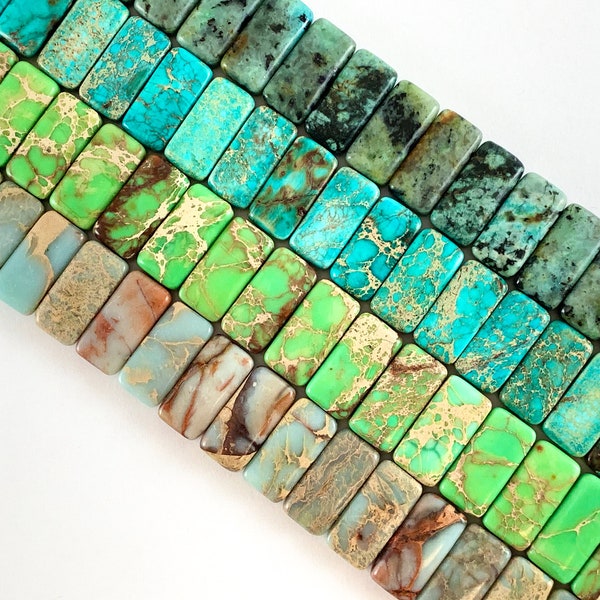 African Turquoise/Dyed Variscite/Sea Sediment/Impression Jasper/Aqua Terra Rectangle Double Hole Double Drilled Bracelet Beads