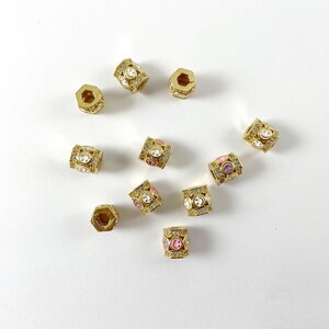 Pastel Smiley Beads -  Enamel CZ Pave Hexagon Spacer Component Beads Over Copper