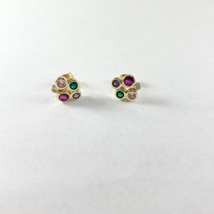 18K Gold Plated Copper Multi Cluster CZ Pave Studs