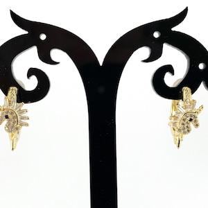 Real Gold Plated CZ Pave Cute Unicorn Spikes Earring Huggies Over Copper