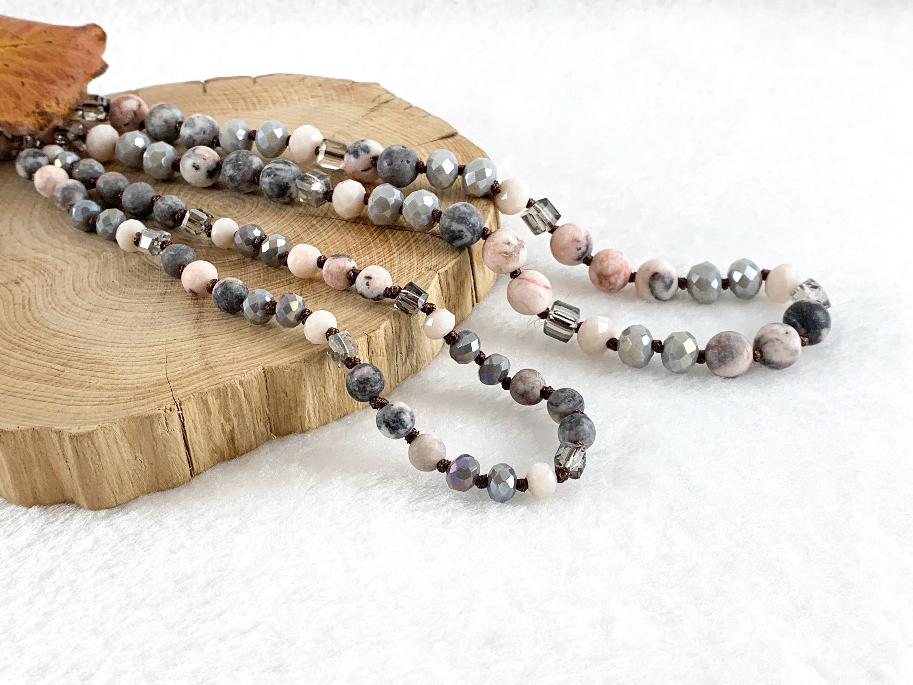 36 Pink Zebra Crystal Knotted Gemstone Finished Etsy