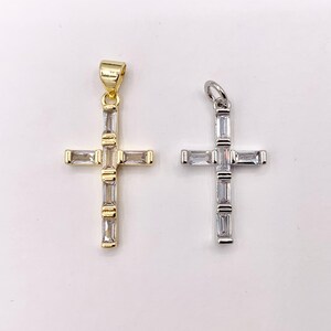 Real Gold/Silver 18K Plated Micro CZ  Pave Cross Charm Over Copper