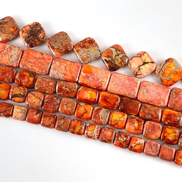 Dyed Orange Variscite/Sea Sediment/Impression Jasper Flat Beads Square Rectangle Diamond Shapes