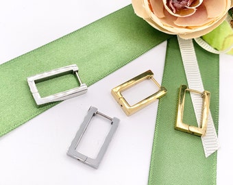 Stainless Steel Rectangle Earrings Huggies in 18K Gold/Silver plated Stainless Steel