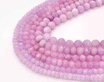 Lavender Amethyst Round & Rondelle Shiny Faceted Hand Cut Natural Crystal Beads 15" 6mm 8mm 10mm
