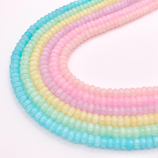 7-8mm Beautiful Pastel Easter Color Dyed Glass Rondelle Beads Imitation Selenite Beads Around 15" Price 1 Strand 6 Colors!