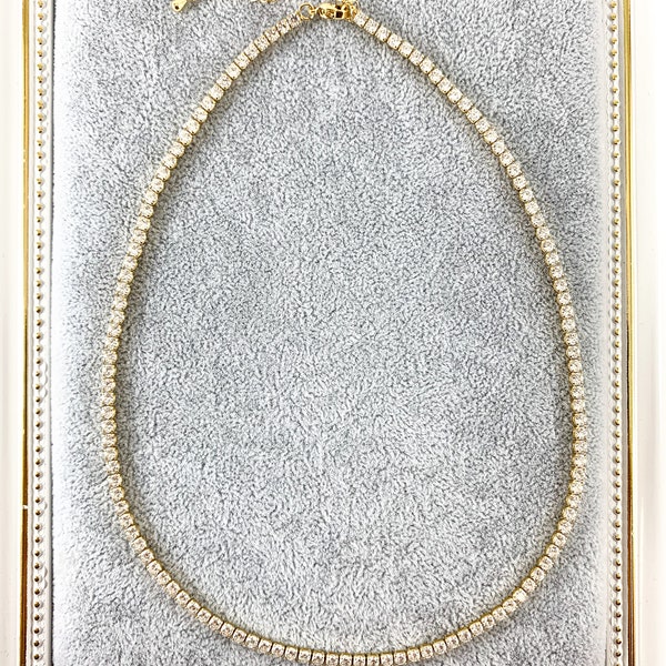 Delicate 18K Gold/Platinum Plated Dainty Minimalist Fancy Rhinestone Cup Chain Tennis Finished Necklace