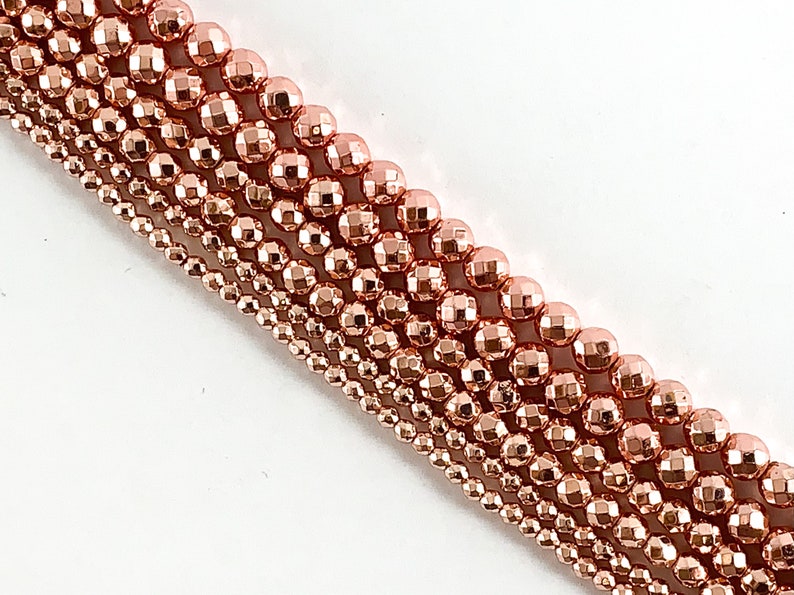 Real 18K Gold Plated Rose Gold Hematite Round Faceted Shiny Beads Around 15