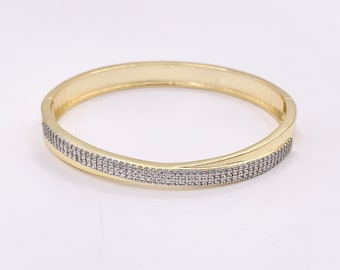 2 Tone Minimalist Wrap Bangle in Gold/Silver Plated over Brass 6.5"