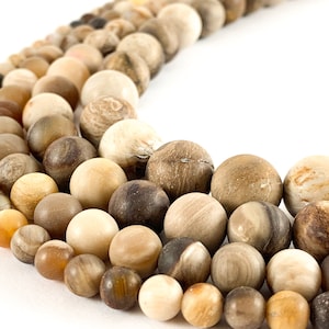 Matte Wood Opalite Round Smooth Natural Gemstone Beads 15&quot;-16&quot;