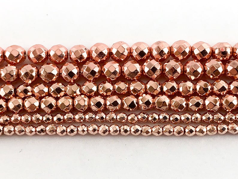 Real 18K Gold Plated Rose Gold Hematite Round Faceted Shiny Beads Around 15