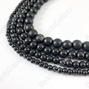 Black Coated Wood Beads Round Smooth Natural Beads 15&quot;-16&quot;