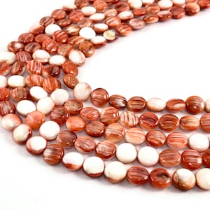 Natural Spiny Oyster 8mm Coin Beads - Natural Red Color. Non Treated. 15-16 inch