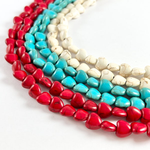 8mm Valentine's Day Heart Shape Howlite Beads Available in Red, Turquoise and White Color Around 15"