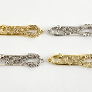 Real Gold Plated 18K Micro CZ Pave Safety Pin Connector Over Brass