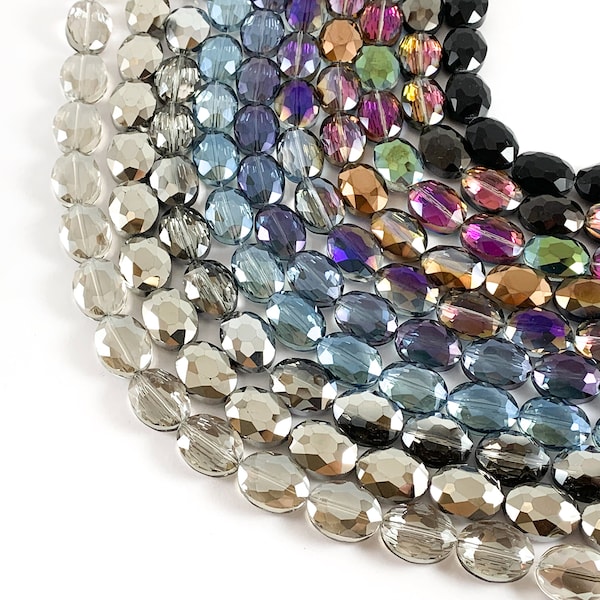 Faceted Shiny 12x16mm Dyed Glass Oval Crystal Beads Strand 20 Colors Available!!