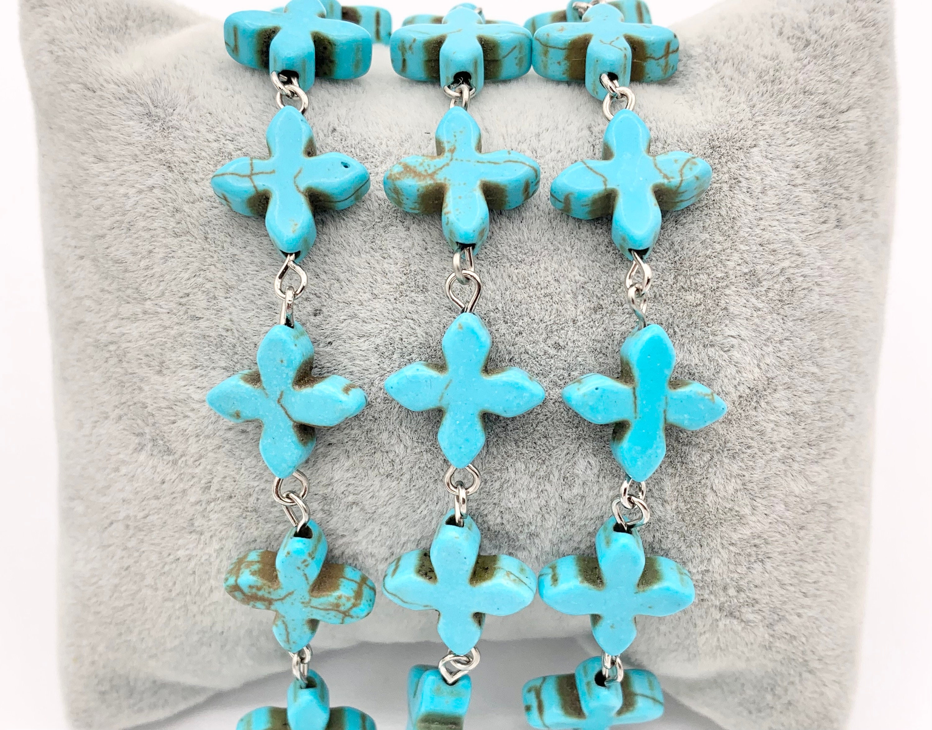 Vintage Style Turquoise Howlite Cross Rosary Style Beaded Chain With ...