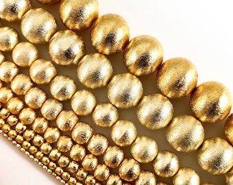 Brushed / Smooth Gold Plated Copper Round Beads