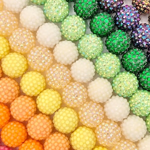 20mm Acrylic Rhinestone Beads Shiny Round Sparkle Bubblegum Gumball Resin Holiday Beads For Jewelry Making 6.5&quot; | Available in 35 Colors