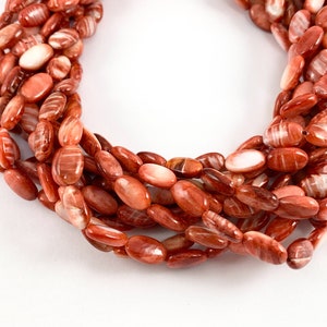 Natural Spiny Oyster 6x10mm Oval Beads - Natural Red Color. Non Treated. 15-16 inch