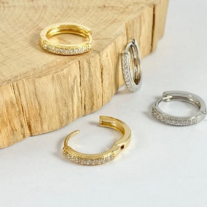 Gold CZ Pave Huggies Real Gold or Silver 18K Plated Circle Smooth Earring Huggies