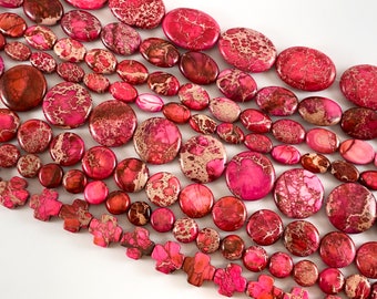 Dyed Hot Pink Variscite/Sea Sediment/Impression Jasper Flat Beads Oval, Coin,Cross Shapes