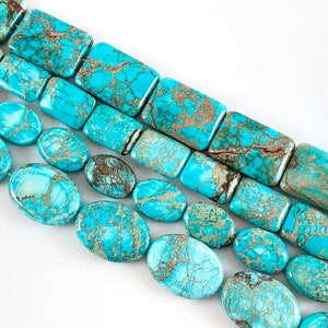 Dyed Turquoise/Light Blue Variscite/Sea Sediment/Impression Jasper Flat Beads Rectangle, Oval Shapes