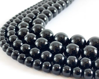 Black Tourmaline Round Smooth Shiny Natural Gemstone Beads Around 15"
